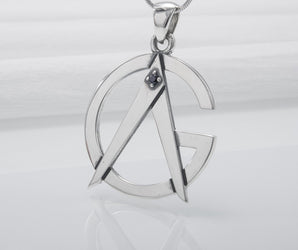Minimalistic Masonic 925 Silver Pendant With Gem, Handmade Jewelry