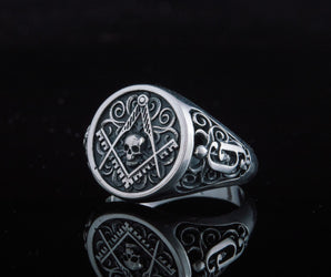 Ring with Masonic Symbol Sterling Silver Handcrafted Jewelry