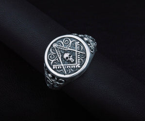 Ring with Masonic Symbol Sterling Silver Handcrafted Jewelry