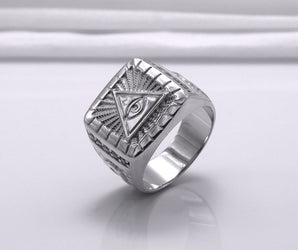 Unique Masonic 950 Platinum Ring with Eye of Providence and G symbol On Sides, Handcrafted Jewelry