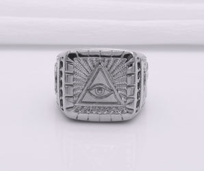Unique Masonic 950 Platinum Ring with Eye of Providence and G symbol On Sides, Handcrafted Jewelry
