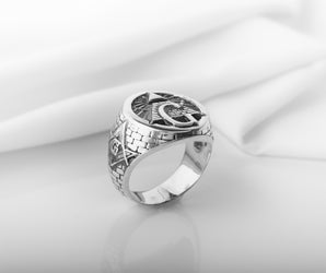 925 Silver Masonic Ring with G symbol and Bricks, unique handmade jewelry