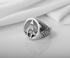 925 Silver Masonic Ring with G symbol and Bricks, unique handmade jewelry