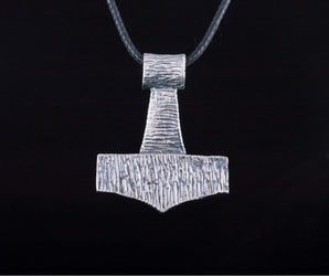 Thor's Hammer Pendant Sterling Silver Mjolnir Wooden Style