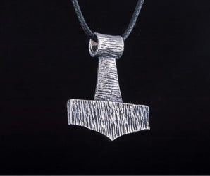 Thor's Hammer Pendant Sterling Silver Mjolnir Wooden Style
