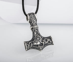 Huge Thor's Hammer Pendant Sterling Silver Mjolnir with Ornaments from Mammen Village