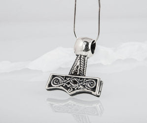 Thor's Hammer Pendant Sterling Silver Mjolnir with Beautiful Ornament