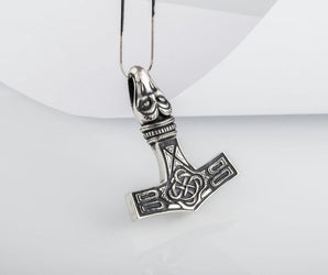 Thor's Hammer Pendant Sterling Silver Mjolnir with Raven