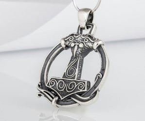 Thors Hammer Pendant with Ornament Sterling Silver Unique Handmade Jewelry