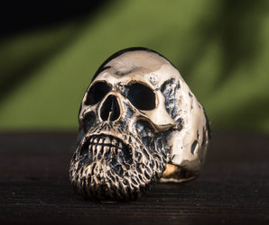 Bearded Skull Bronze Unique Ring Biker Jewelry