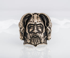 Thor with Goats Unique Massive Bronze Viking Ring