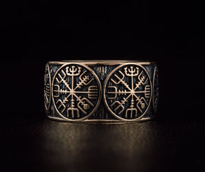 Vegvisir Runic Compass Bronze Norse Ring