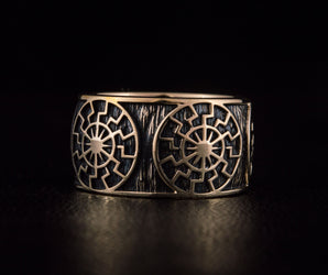 Black Sun Symbol Ring Bronze Norse Jewelry