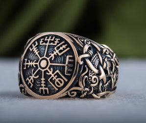 Vegvisir Symbol with Mammen Style Bronze Norse Ring