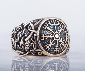 Vegvisir Symbol with Mammen Style Bronze Norse Ring