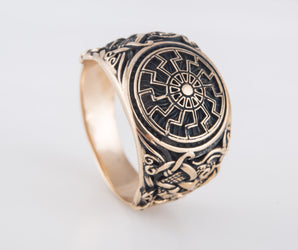 Black Sun Ring with Mammen Ornament Bronze Viking Jewelry