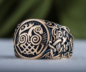 Sleipnir Ring with Mammen Ornament Bronze Unique Jewelry