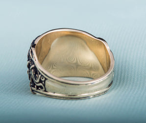 Drakkar Symbol Ring with Mammen Ornament Bronze Viking Jewelry