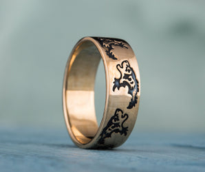 Ring with Wolf Ornament Handmade Bronze Norse Ring