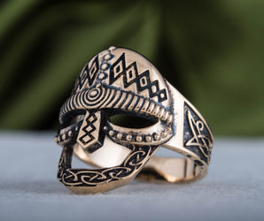 Viking Helmet Ring Bronze Unique Handmade Jewelry