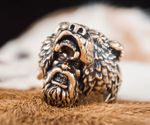 Berserker Ring with Bear Bronze Handcrafted Jewelry