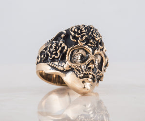 Mask Ring with Flower Ornament Bronze Unique Handmade Jewelry