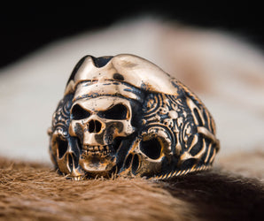 Pirate Skull Ring Bronze Unique Handmade Jewelry