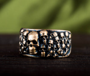 Ring with Skulls Bronze Unique Handmade Biker Jewelry
