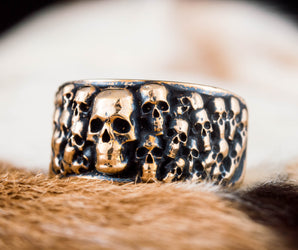 Ring with Skulls Bronze Unique Handmade Biker Jewelry