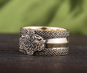 Norse Ornament Ring with Wolves Bronze Viking Jewelry