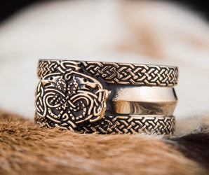 Norse Ornament Ring with Wolves Bronze Viking Jewelry