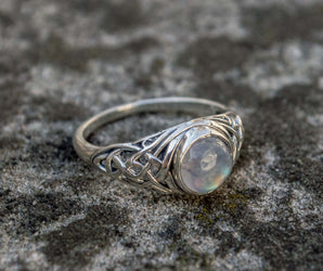 Ring with White Opal Sterling Silver Unique Handmade Jewelry