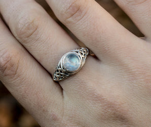 Ring with White Opal Sterling Silver Unique Handmade Jewelry