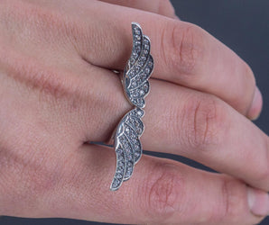 Bird Wings Ring with Gems Sterling Silver Ring Jewelry