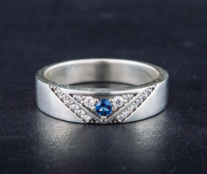 Fashion Ring with Blue Cubic Zirconia Sterling Silver Handmade Jewelry