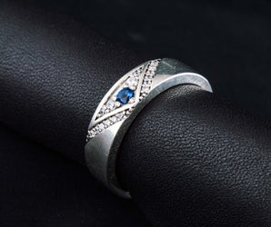Fashion Ring with Blue Cubic Zirconia Sterling Silver Handmade Jewelry