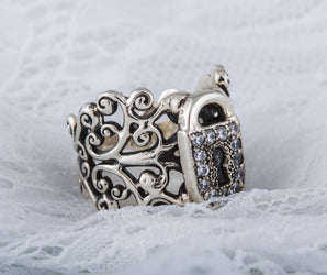 Fashion ring with Ornament and Lock with Cubic Zirconia Sterling Silver Jewelry