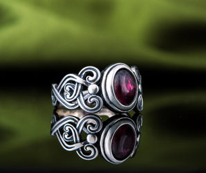 Ring with Garnet Sterling Silver Fashion Jewelry