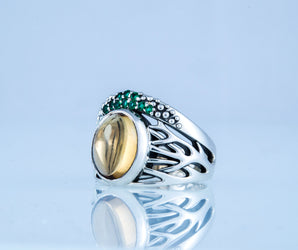 Ring with Citrine and Green Cubic Zirconia Sterling Silver Jewelry