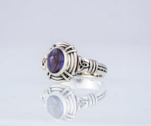 Ring with Triquetra Symbol and Iolite gem Sterling silver handmade Jewelry