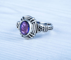 Ring with Triquetra Symbol and Iolite gem Sterling silver handmade Jewelry