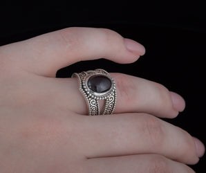 Ring with Garnet Sterling Silver Handmade Jewelry