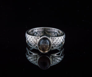 Ring with squama and Smoky Quartz gem Sterling silver handmade Jewelry