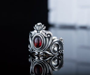 Ring with Garnet Sterling Silver Handmade Fashion Jewelry