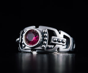 Fashion Ring with Red Cubic Zirconia Sterling Silver Jewelry
