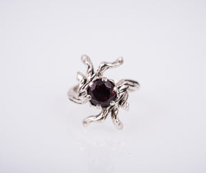 Sterling Silver Tree Branch with Garnet Ring, Handmade Fashion Jewelry