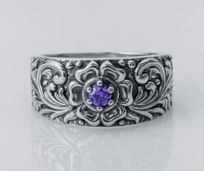 Baroque Ornament Purple Gem Ring 925 Silver