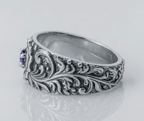 Baroque Ornament Purple Gem Ring 925 Silver