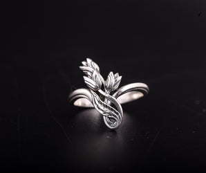 925 Silver Tiny Flower Ring with Leaves, Unique Handmade Jewelry