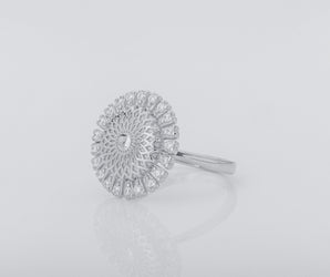 Sunflower Ring with Gems, Rhodium Plated 925 Silver